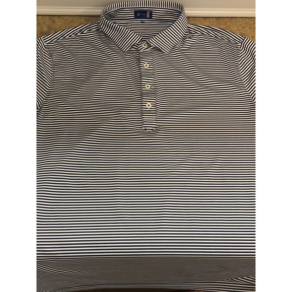 Stitch Golf Polo Shirt Mens XL Navy Blue White Striped Performance Casual - Picture 12 of 16